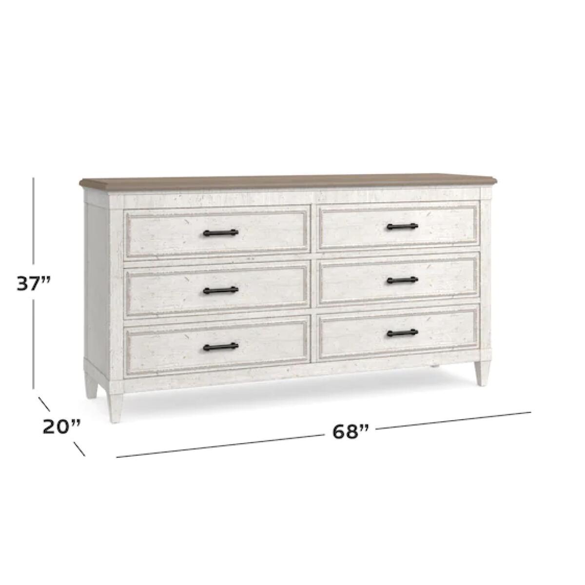 Bella 6 Drawer Wood Top Dresser - Image 3